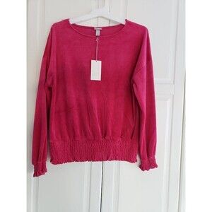 A New Day Womens Long Sleeve Boat Neck Velvet Blouse - Dark Pink -LARGE - NEW